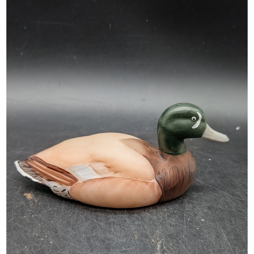 Fenton Art Glass Mallard Duck Figurine Hand Painted C Smith Satin Green Brown